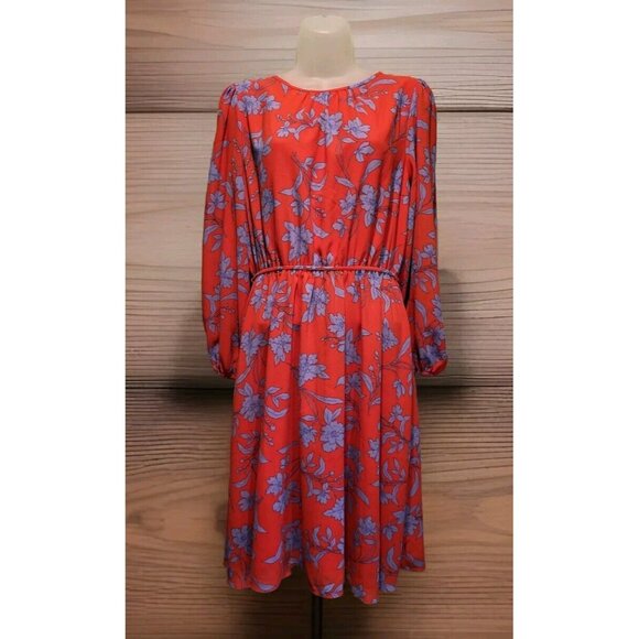 Ann Taylor Dresses & Skirts - NWOT Ann Taylor Vibrant Red Purple Floral Long Slv Chiffon Modest Dress Sz M